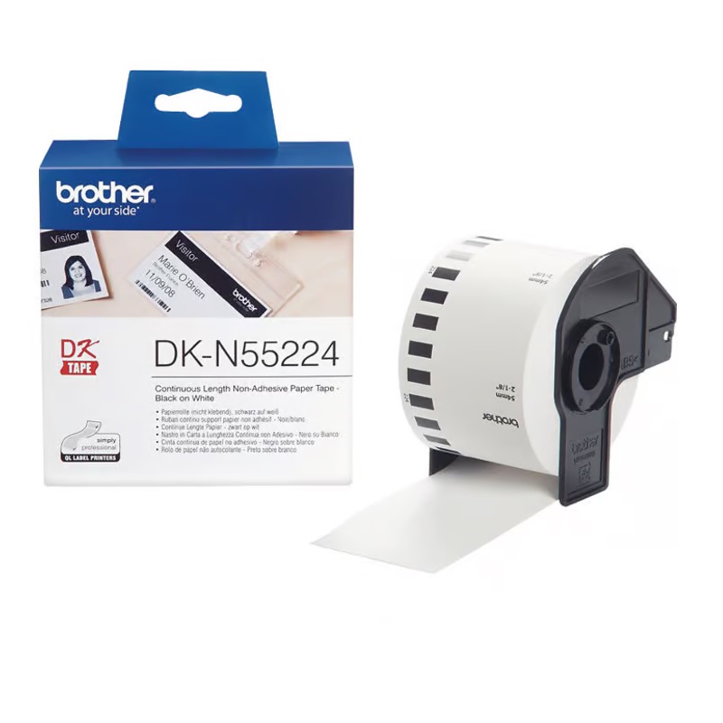 Billede af Brother labels 54mm sort på hvid papirrulle. BRDKN55224