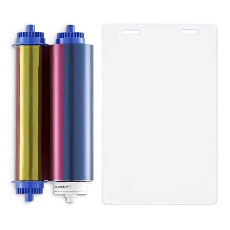 Bilde av Zebra ZC10L color ribbon/dye film (YMC0) and cards with 2 slots / oval holes. Zebra 106000-10L2 - 400 prints and 400 cards. ZEB-106000-10L2 (DE,SE,NO,FI,RO,PL)